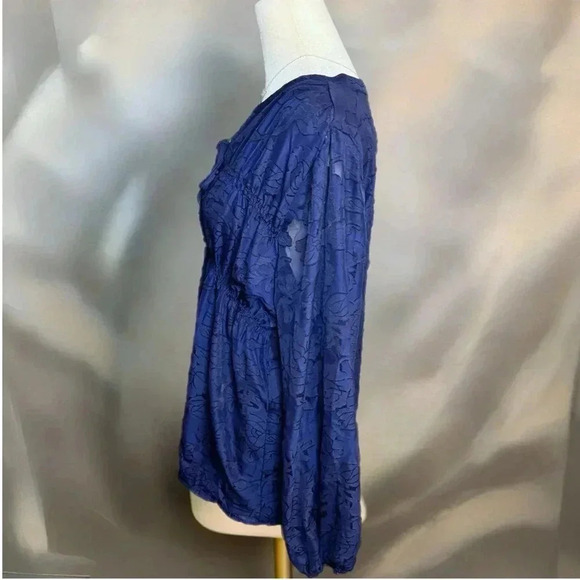 NWT MASON & BELLE Boutique Top Navy Lace Blouse Long Sleeve Cinched Waist Sz L - Picture 4 of 15
